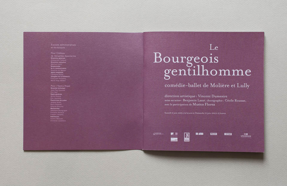 Programme du Bourgeois gentilhomme au Château de Versailles, 2005